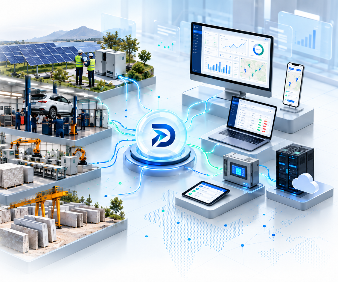 Dakshatra connected operations platform bringing solar plants, workshops, automation and stone operations into software, mobile, controls and cloud systems