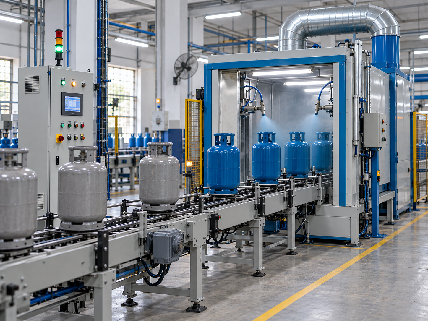 Industrial robotic painting cell connected with automation dashboards
